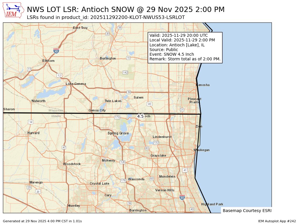 MidwestWeather3's tweet image. At 2:00 PM CST, Antioch [Lake Co, IL] Public reports Snow of 4.50 Inch. Storm total as of 2:00 PM. #ilwx mesonet.agron.iastate.edu/lsr/?by=wfo&amp;amp;wf…