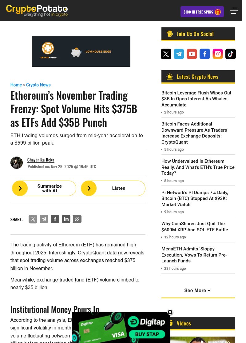 rayan_bibiloni's tweet image. BREAKING NEWS :  Ethereums November trading frenzy: Record spot volume and ETF inflows driving price momentum. cryptoeco.net/tw/738e.html  #Ethereum #TradingVolume #ETFs"