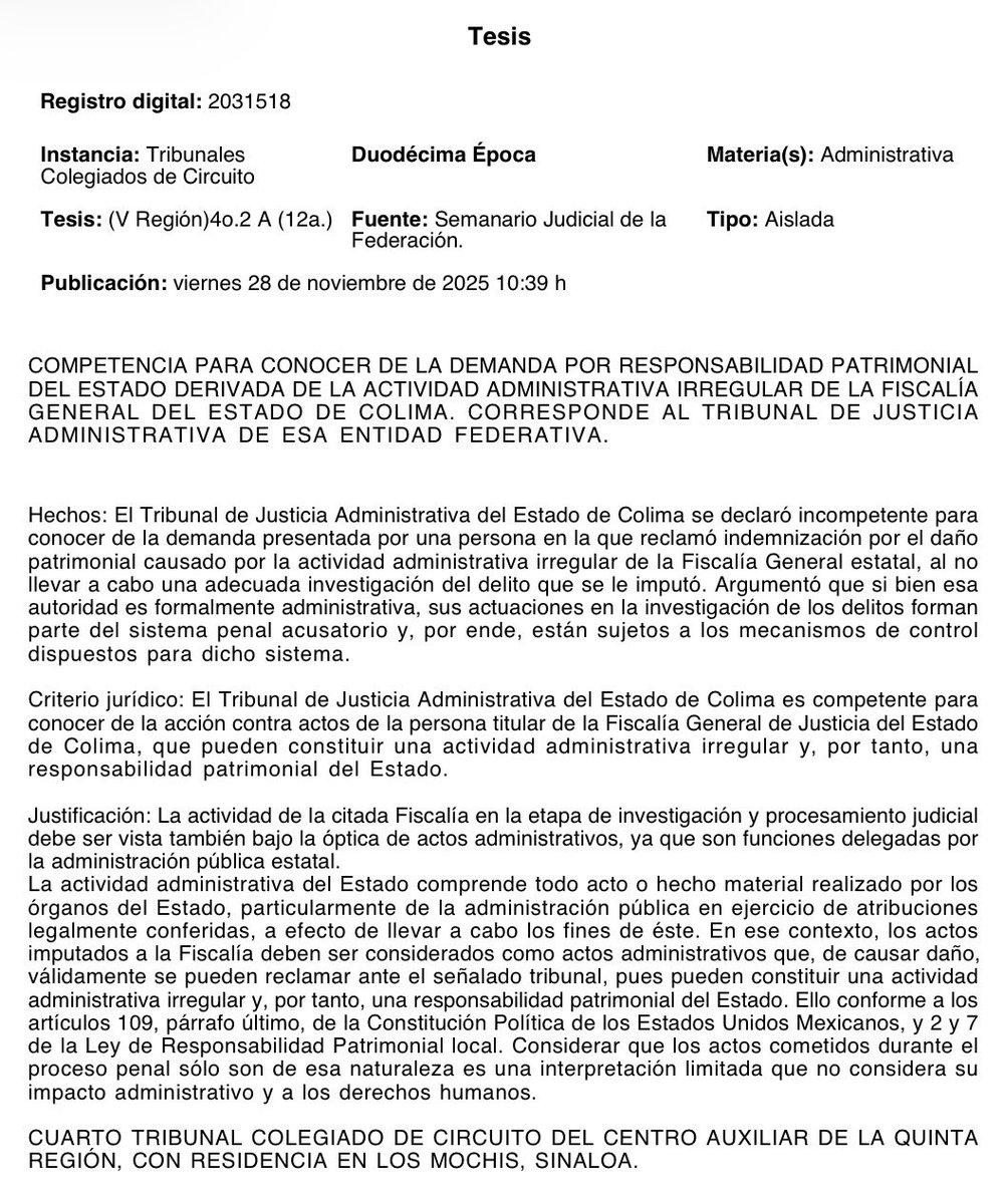 imnayibnava's tweet photo. ¿Sabían que es posible demandar a las fiscalías cuando NO hagan adecuadas investigaciones y así poder exigir una indemnización? 

La tesis es aislada y no es novedosa la situación porque hablamos de responsabilidad patrimonial del Estado. https://t.co/Iki26Hhl4T