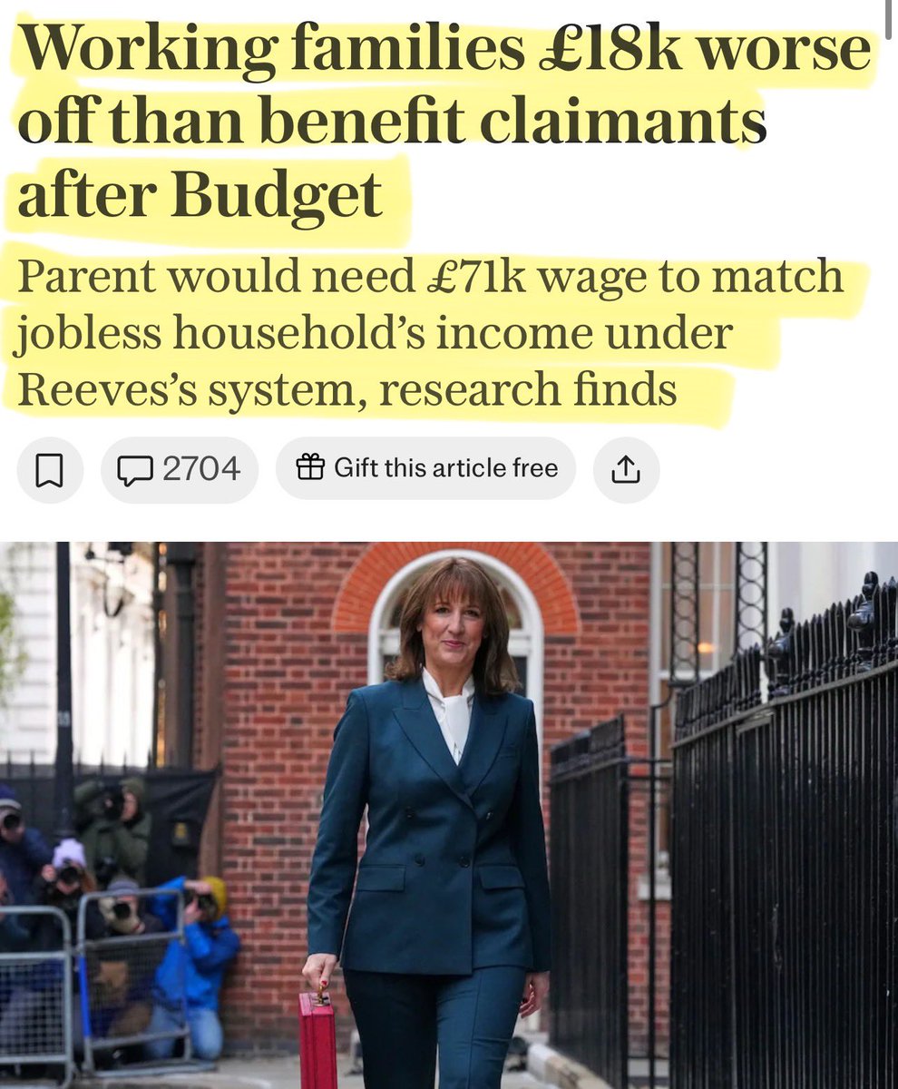 Artemisfornow's tweet image. Working families in the UK will be £18,000 WORSE OFF than the families they are being forced to support who don’t work!

So when the left tells you they support you, know that they don’t!