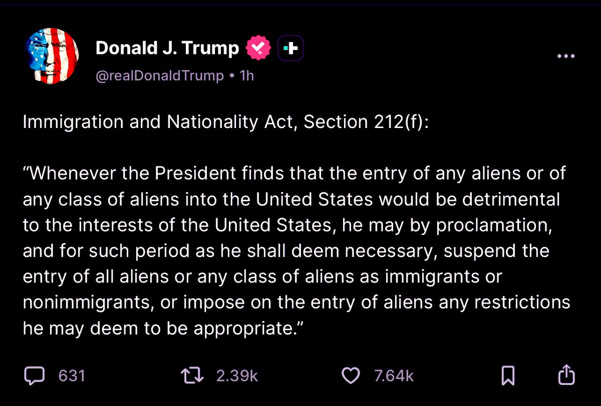 TheUnHeard_One's tweet image. 🚨BREAKING🚨

President Trump is invoking his authority as the sitting President of the United States of America. 

The INA has been utilized various times throughout our history, by sitting presidents. 

It was issued by Ronald Reagan, George H.W. Bush, Bill Clinton, Barrack…