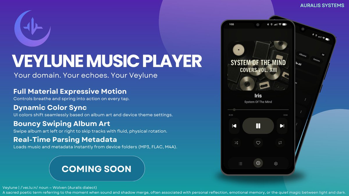 Twilight remembers your rhythm.

Veylune Music Player is coming — crafted for the songs you keep close.

Your domain. Your echoes. Your Veylune.

(App made by me, coming soon)