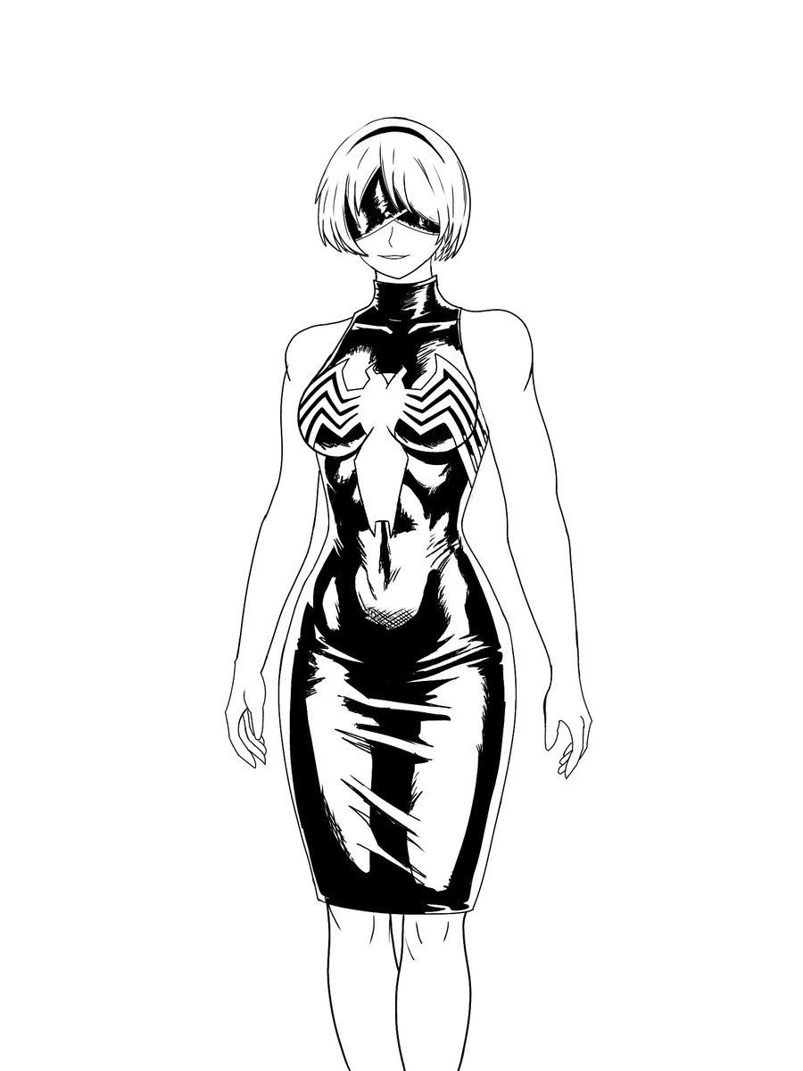 2B wearing a very elegant dress