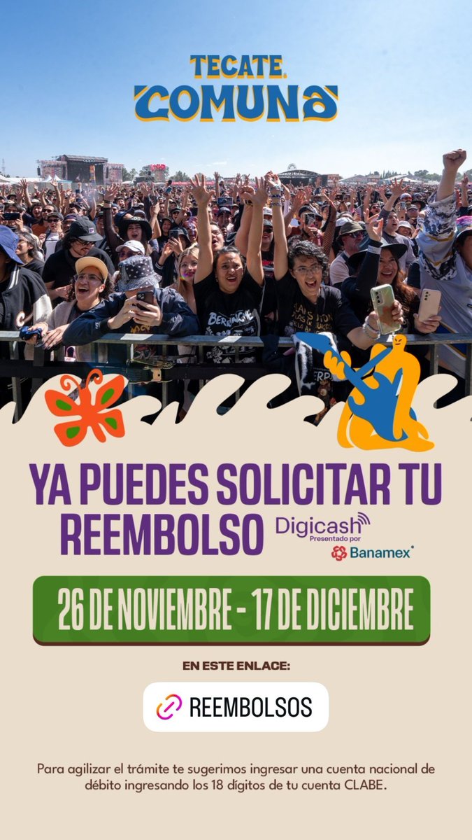 InsurgenteMX_'s tweet image. ✨ &quot;¿Fuiste al Tecate Comuna? 
Ya puedes pedir tu reembolso en Digicash del 26 de noviembre al 17 de diciembre. Solo entra al enlace que compartirán en sus redes
#TecateComuna #Reembolso #Digicash #Festival #Fans #InsuregenteMx