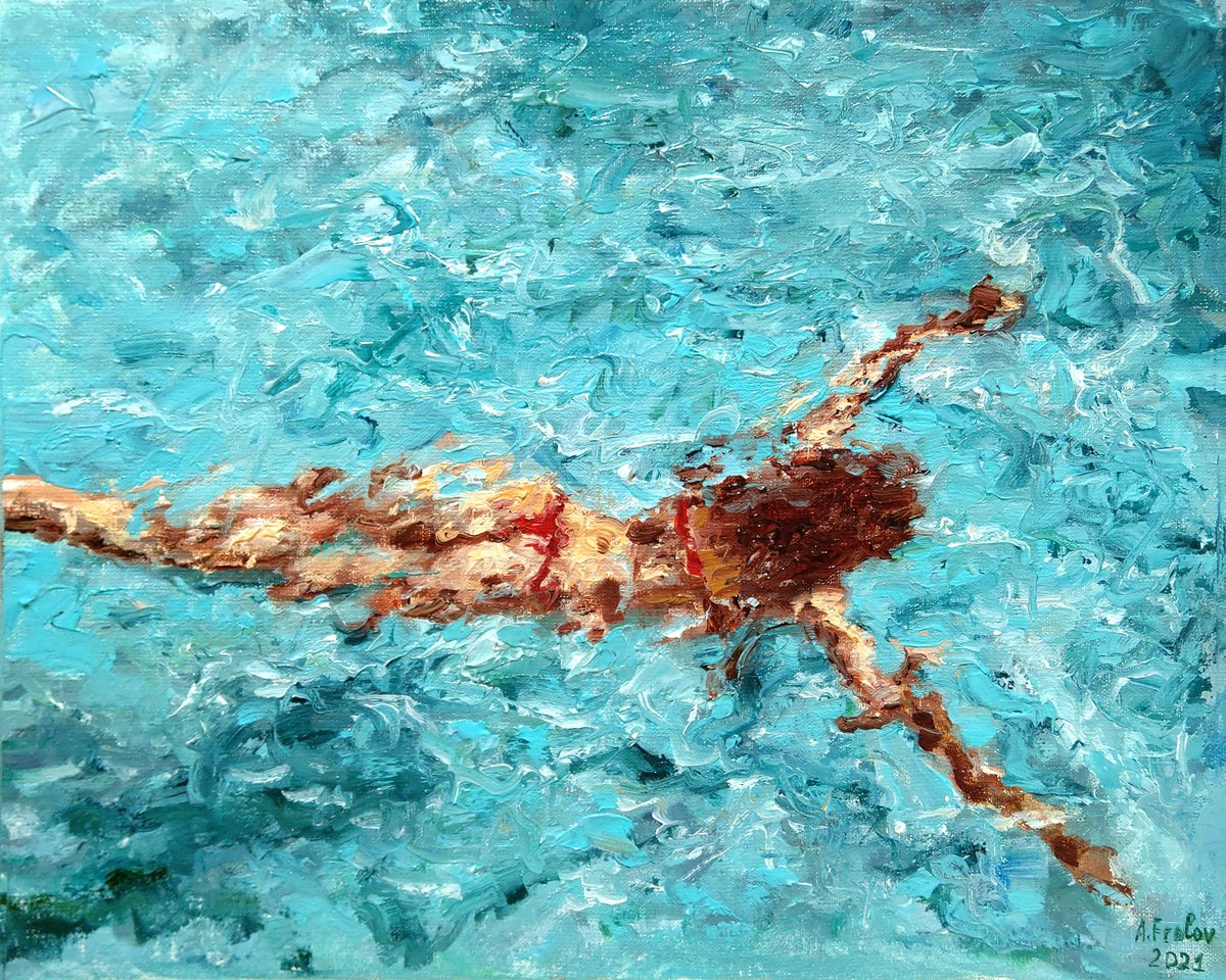 kznsq's tweet image. "Swimming" - my oil painting