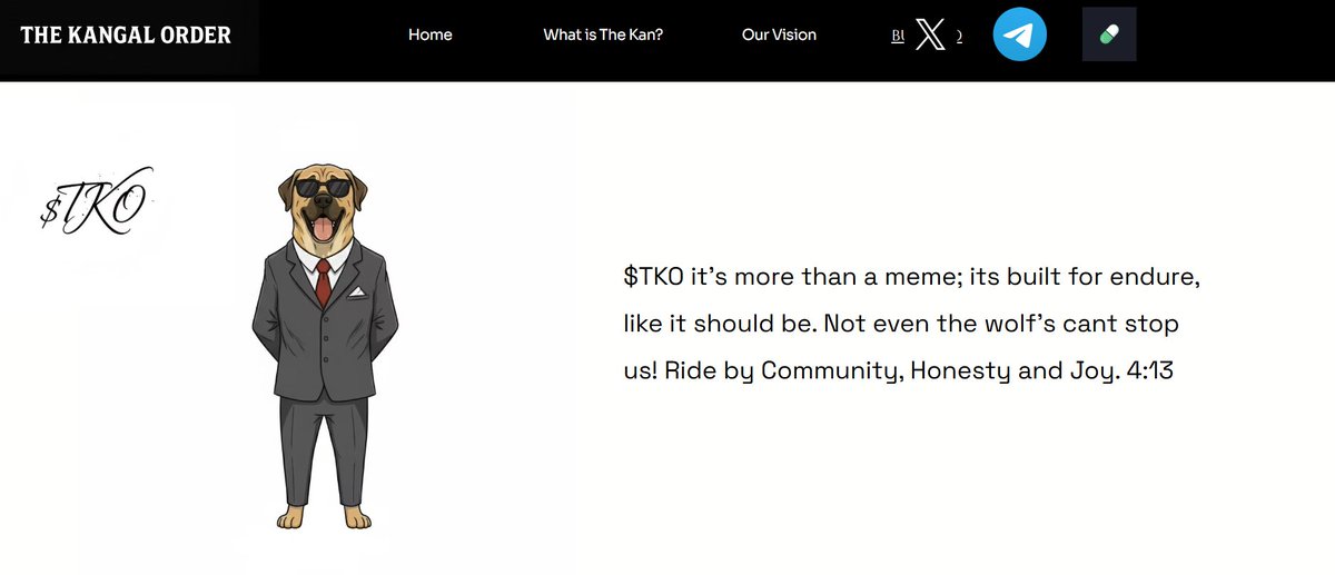 Codedhub_Studio's tweet image. Day 38 - @TheKangalOrder  Hero Revamp

THE KANGAL ORDER HAS ARRIVED

$TKO isn’t just another meme token — it’s built to endure, powered by community, honesty, and a vision bigger than the wolf at the door.

#Memes #memecoins #Ethereum #Solana #Bitcoin #uiuxinterface #MAMAAWARDS