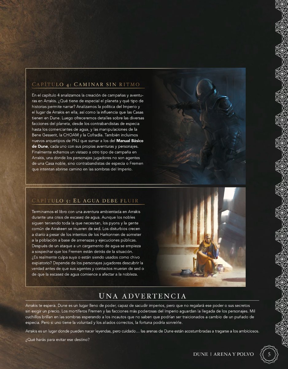 Nosolorol's tweet image. Viaja a Arrakis con #ArenayPolvo: la Guía de #Arrakis, suplemento para el #juegoderol oficial #Dune: Aventuras en el Imperio

🎲 nosolorol.com/157-dune-avent…

#SéQuienTúQuieras #Rol #MuchoRol #RPG #JuegosDeRol #TeFaltaRol #DuneMovie #Fremen #SandWorms
