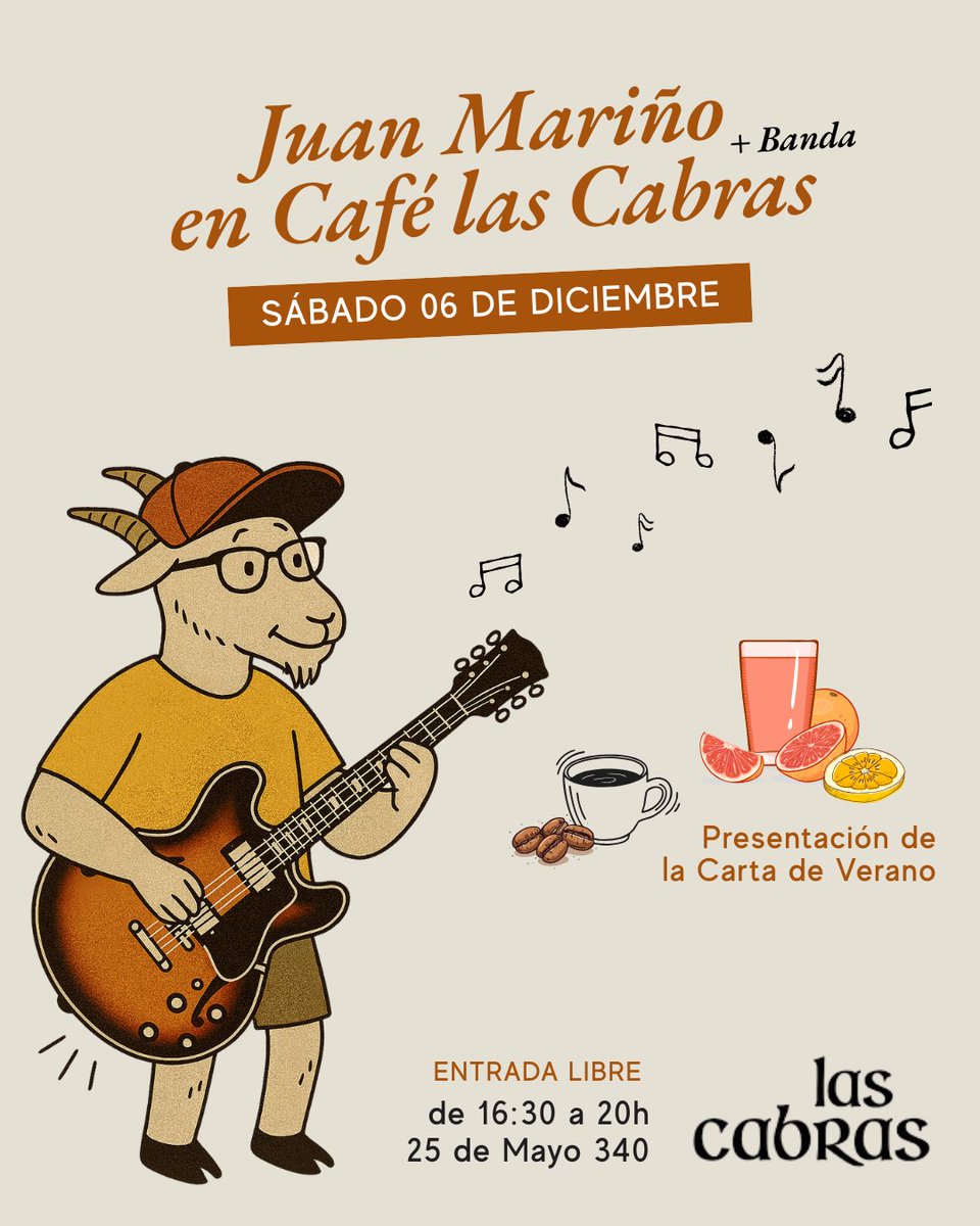 1 SEMANA! ☕️ Tocamos Cabras en el Café las Cabras 🐐

📆 Sábado 06/12 🕟 16:30hs
🙌 Entrada gratis

Cc: <a href="/UruguayRock/">Uruguay Rock</a> <a href="/sounduruguay/">Uruguay Sound</a>