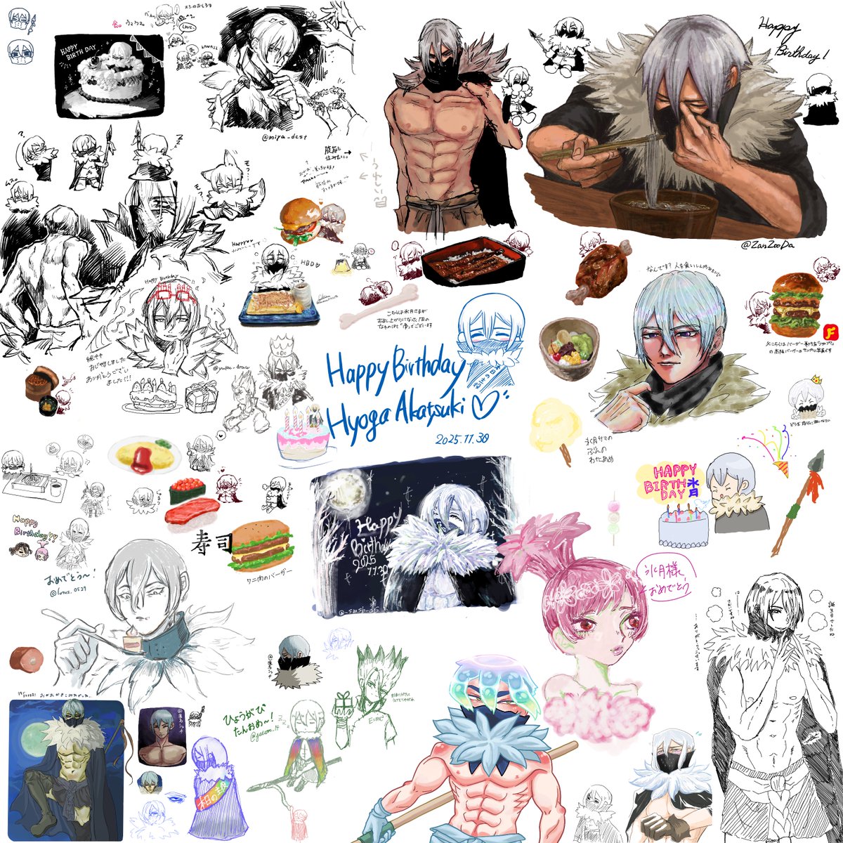 art_memo_note41's tweet photo. ❄️様誕生祭カウントダウン絵茶、大勢の方にお越し頂き本当にありがとうございました😭
たくさんの絵師様達により描き出された素晴らしい❄️様を見ながら楽しいトークと共に当日を迎えられたこと、本当に嬉しく思います。感謝とお祝いの気持ちをこめて集合絵として飾らせて頂きます。皆様良い１日を。 https://t.co/OYXxDqo4ll
