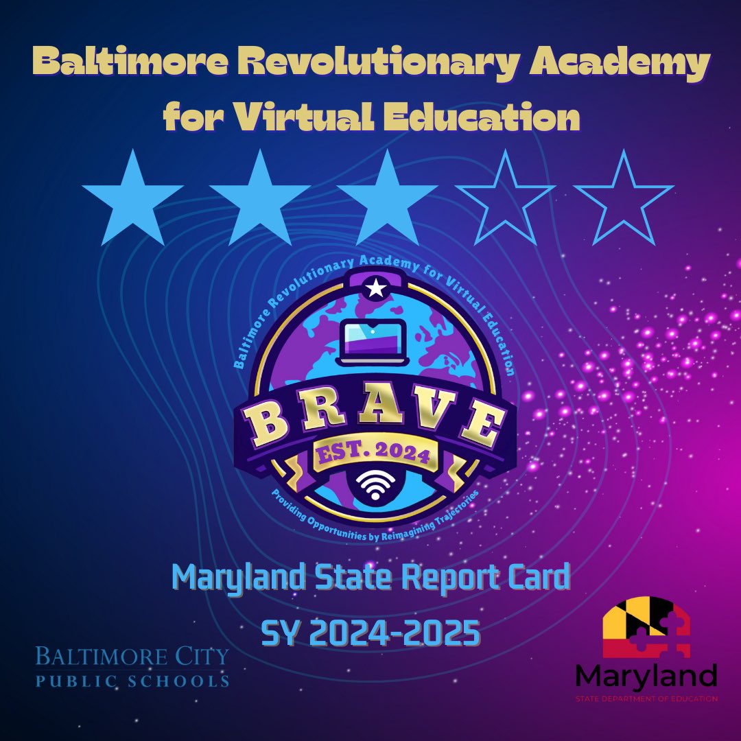 BaltCityBRAVE's tweet image. BRAVE’s first year = less than six points from 4 stars.
Scholars showed up. Teachers delivered. Families believed.
This is only the beginning. 💙💜
#BRAVE #virtuallearning #wearebrave @BaltCitySchools
