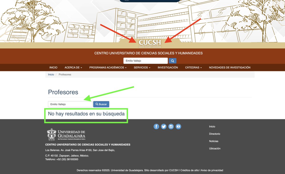 <a href="/Luis_Elechigue/">Luis</a> <a href="/EmilioVallejoRL/">Emilio Vallejo Rangel-Larios</a> <a href="/udg_oficial/">Universidad de Guadalajara</a> <a href="/CUCSH_oficial/">CUCSH oficial</a> Es mero hocico ese joto...⤵️