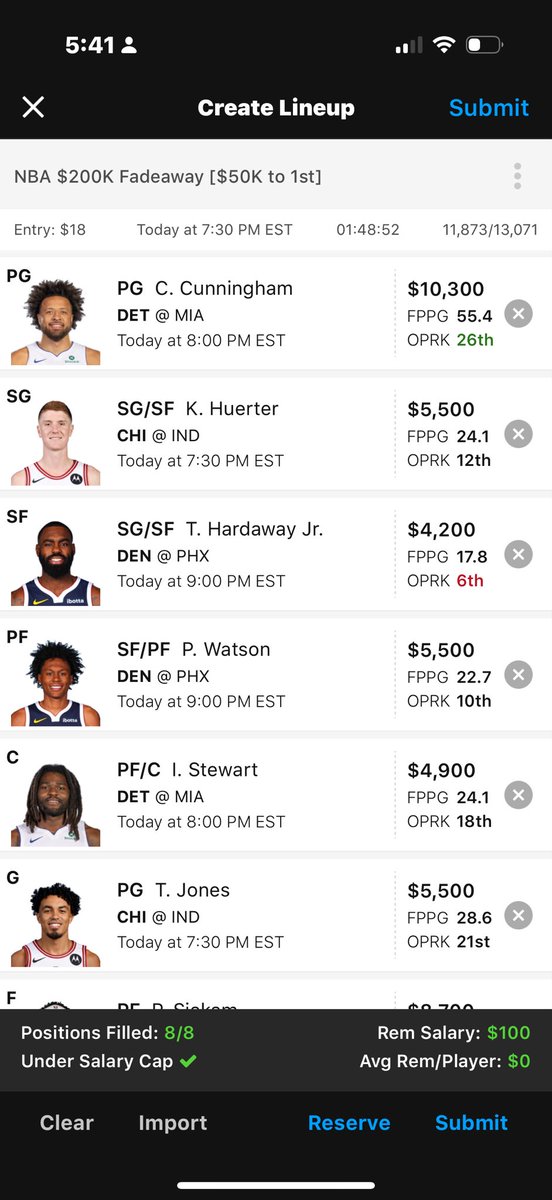 11-29 #NBA #DFS #draftkings #fantasy main slate lineup 2