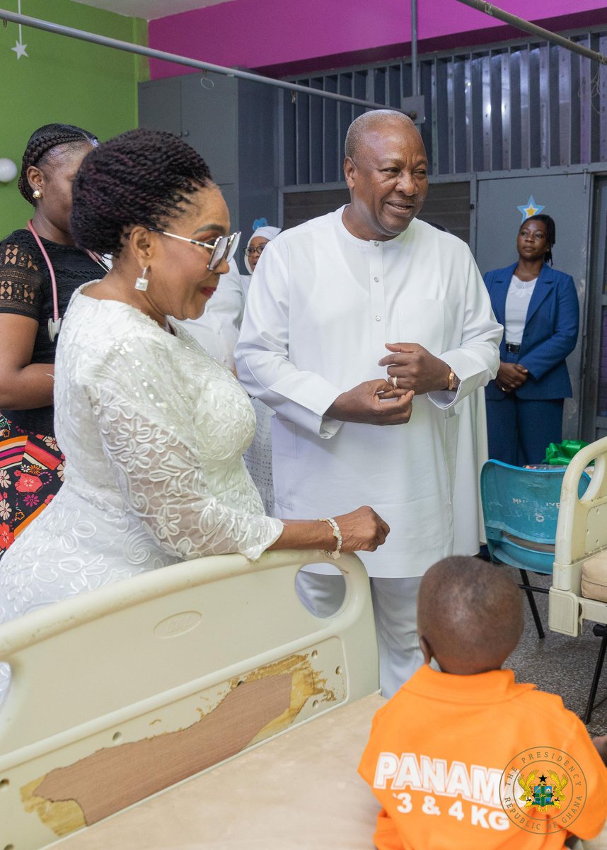 joyce_bawah's tweet photo. President Mahama shows love as he marks 67th birthday! 

President John Dramani Mahama celebrated his 67th birthday on Saturday, with visits to children's wards in two local healthcare facilities, here in Accra to spread joy and offer support to the young patients and their families.

The President, accompanied by his wife and children, visited the LEKMA Hospital and Maamobi Polyclinic, where he donated gifts of various items and cash to each child receiving treatment and their parents.The birthday visit brought smiles to the faces of young patients and their families, who expressed gratitude for the President's thoughtful gesture.

At LEKMA Hospital, President Mahama facilitated the referral of a young girl to UGMC for further care. 

President Mahama also expressed his appreciation to the medical staff and presented monetary gifts for their dedicated service.

Staff at both facilities expressed profound appreciation to the President for acknowledging their efforts and for choosing to spend his birthday with them and the patients on admission.

#actanonverba
#MahamaThePreident