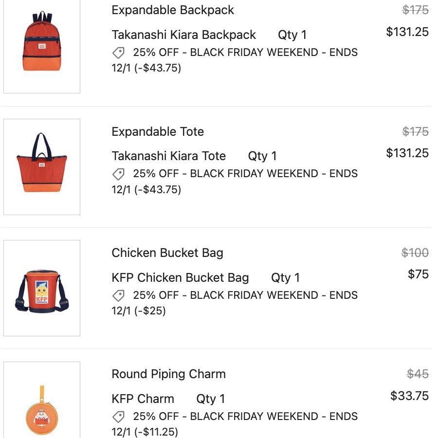 franklyperhaps's tweet image. KFP that haven’t bought their LeSportsac collab stuff yet!!! LeSportsac is still doing a 25% OFF Black Friday sale until 12/1 on everythjng! I saved $143.75 buying the full Kiara set 🔥🔥🔥 #kfp