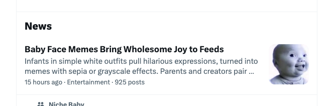 thatmason's tweet image. 408% increase in the amount of niche $baby posts on X in the last 17 hours.

Interesting.