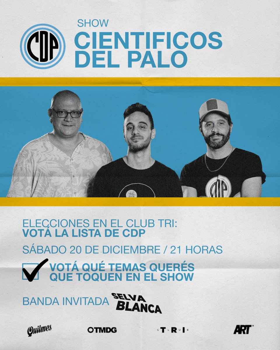 Este Lunes a las 13 hs salen a la venta las entradas para el Club Tri del 20/12.
Los que compren sus ticketardos van a poder votar los temas que vamos a tocar, inaudito.