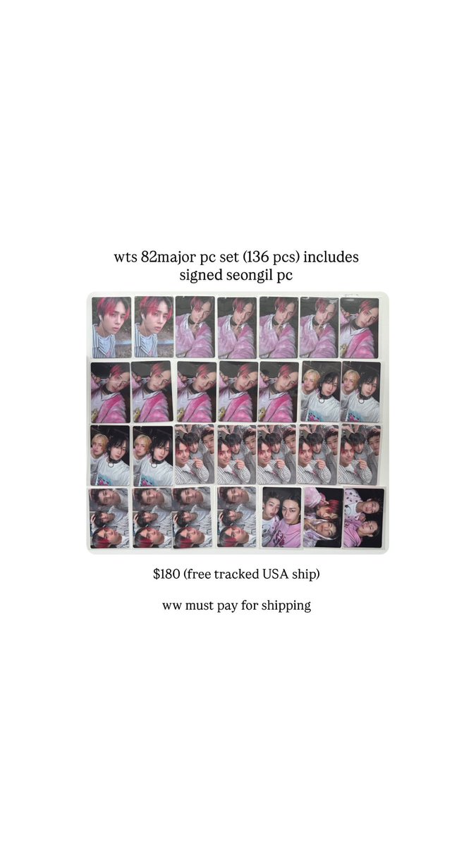chiimikt's tweet photo. wts #82major pc set for $180 + free USA shipping 

[open to offers on full set]

• first to pay = first to claim 
• zelle payments prio 
• if anyone is interested in hosting a go pls dm me 
• more info on ig @/svtsushicat 

more photos in the replies https://t.co/ldYGZJHByw