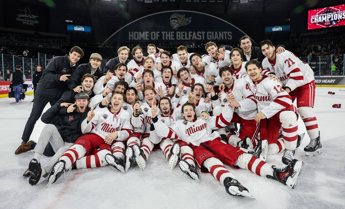 Friendship_Four's tweet photo. THE 2025 FRIENDSHIP FOUR CHAMPIONS! 🔥🏆

Congrats, @MiamiOH_Hockey! https://t.co/hKfSNhZyAD