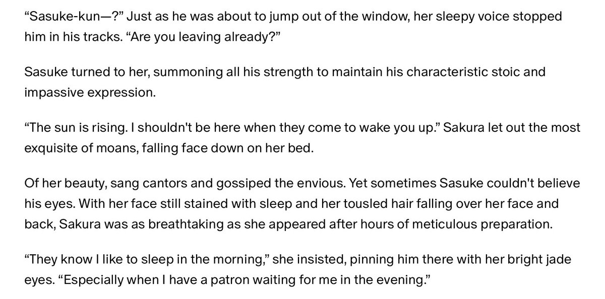 cherrywrites_ss's tweet photo. ‘Jewel in the Crown’ is my newest long-fic. An historical au where Sasuke is a samurai whose goal is to free from her matron the most coveted oiran: Sakura.

To do so, they’ll get involved in wicked schemes, while navigating their complex relationship.

Story in the thread 👇🏻 https://t.co/K0INnS8PrP