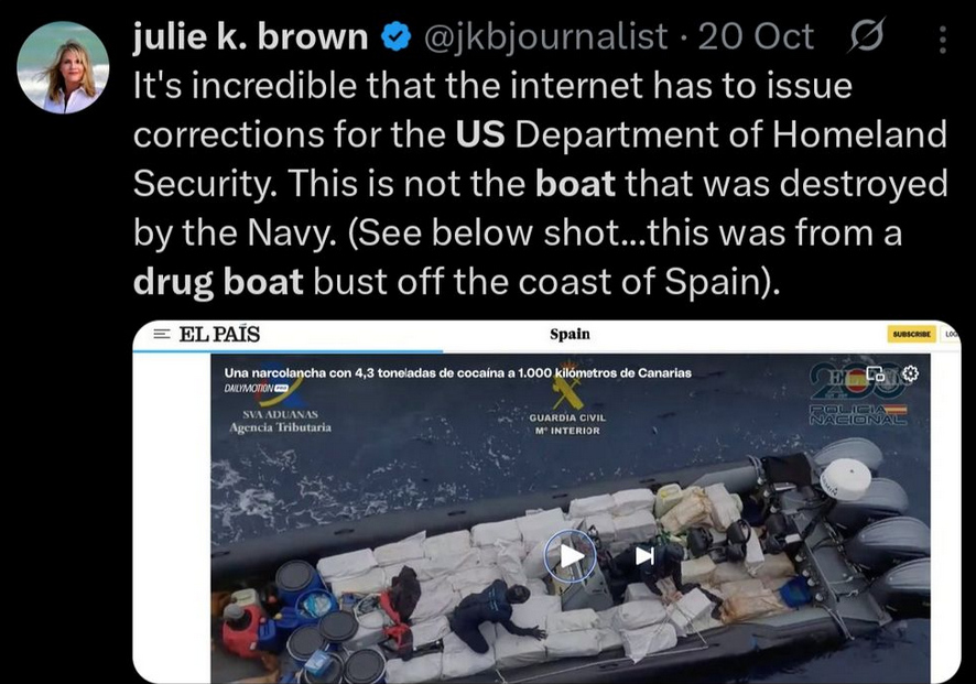When you know you have zero proof that drugs are on these boats being targeted, you have to give fake photos.