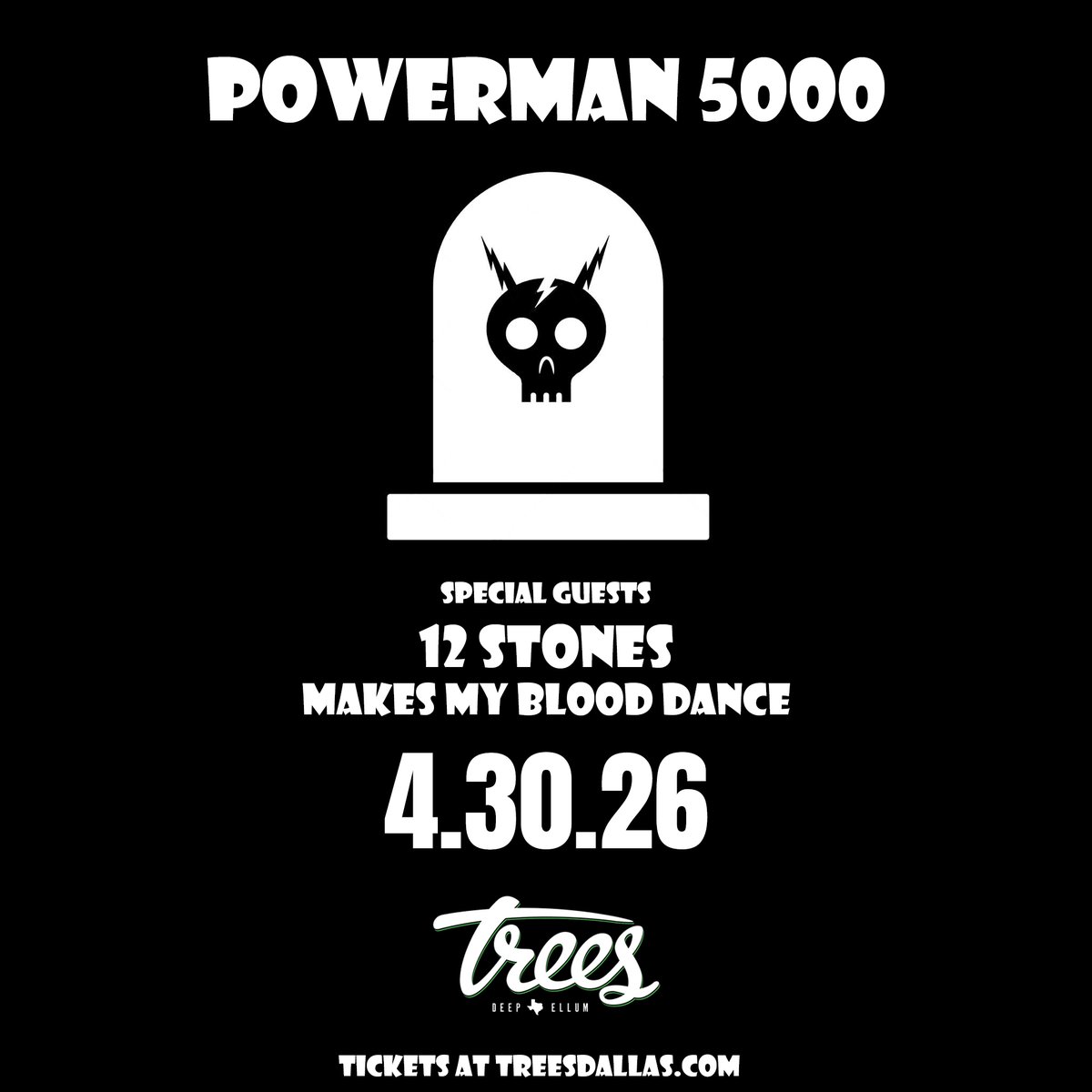 Don't miss! Powerman 5000 with special guests 12 Stones and Makes My Blood Dance on April 30th.  Get your tickets now at TreesDallas.com @officialpowerman5000 @12stones @makesmyblooddance