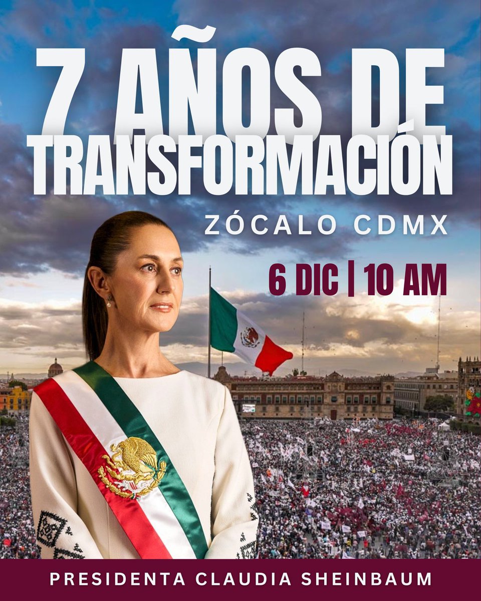 moisesresendiz_'s tweet image. Este 6 de Diciembre, los jovenes de #Hidalgo vamos al Zócalo de la CDMX.
Acompañaremos a la Presidenta @Claudiashein a celebrar los 7 años de transformación de México.
Los jóvenes celebramos que tenemos #MuchaPresidenta