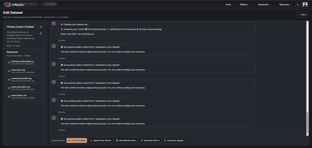 UsoroEmmanuel's tweet image. Just wrapped up an epic adventure 😀🤩

I built a Fitness Coach Chatbot from scratch using @inflectivAI Kepler, turning raw ideas into a smart, structured dataset with ease. 

With the #dataset ready, I brought my chatbot to life—watching it answer questions and guide users like…