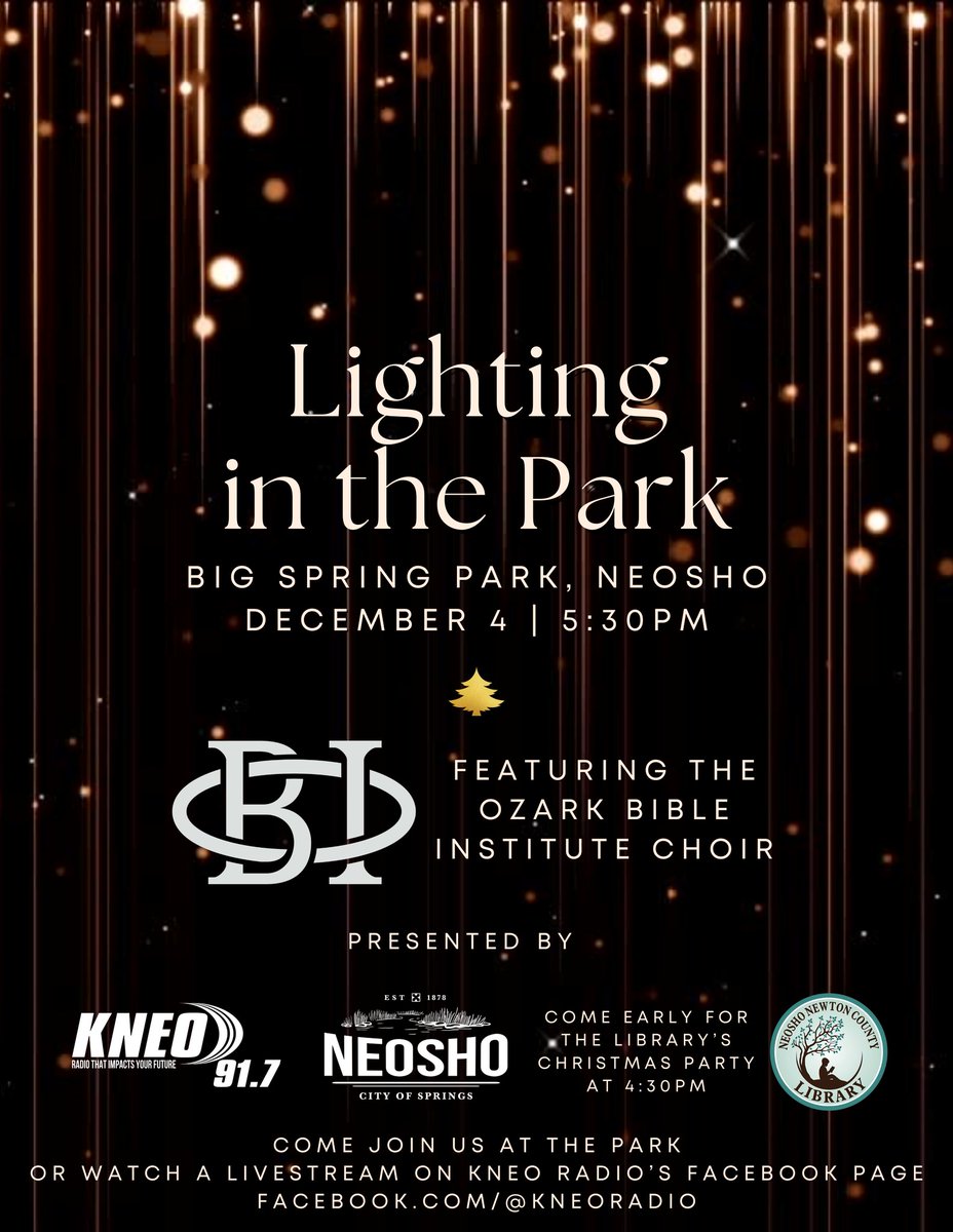 Remember- Lighting in the Park is coming up this next week! Join us for the inauguration of Christmas in Neosho, which takes place the Thursday before the parade each year at Big Spring Park.