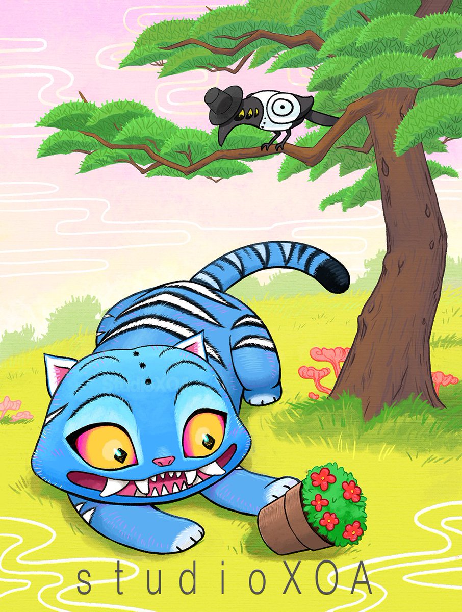 Xoanim's tweet photo. Blue Tiger with Magpie painting  https://t.co/SRjhl0dbFZ  #kpdhfanart https://t.co/ZbqD7CY8cy