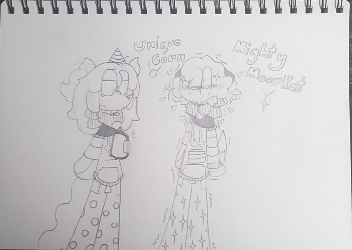 NightmareJ1234's tweet image. I feel like #MightyMeerkat would definitely have a crush on #UniqueCorn the most due to them not giving a shit about things and both canonically being #Nonbinary. 
So I think Mighty x UniqueCorn is honestly cute (imo!)
I think the ship name would be: UniqueKat or something...