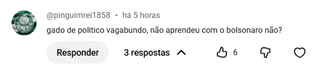 Desde o bolsonarismo não recebo ataques tão baixos no meu canal.  É a mesma virulência, o mesmo tom. O <a href="/moura_101/">Nando Moura_Oficial</a> vai se posicionar e expor esses irmãos de batalha no canal dele?