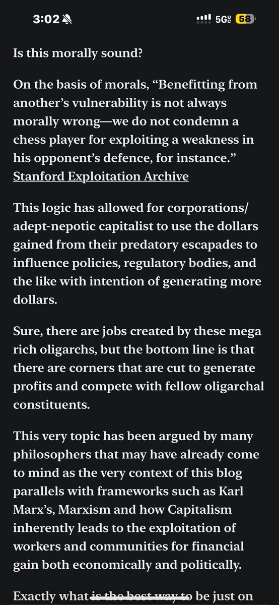 GodzParadox's tweet image. I’ve written about exploitation on my Substack. It may appear to be a boring read but i enjoy exploring the way that our governments have justified exploitation.

I mentioned and provided a link to a Stanford archive where they debated exploitation and whether or not it was…