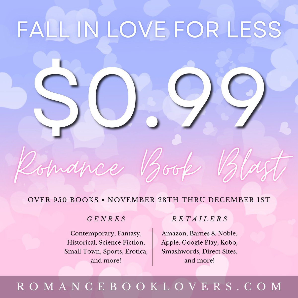 99¢ #Books! Black Friday through Cyber Monday #ONLY! Romance Book Blast -- over 950 book, all prices at only 99¢! romancebooklovers.com Click Sweet &amp; No Spice to find my Merry's #Christmas Escape! Caution: Includes all genres -- careful what you click if you don't like "spice"