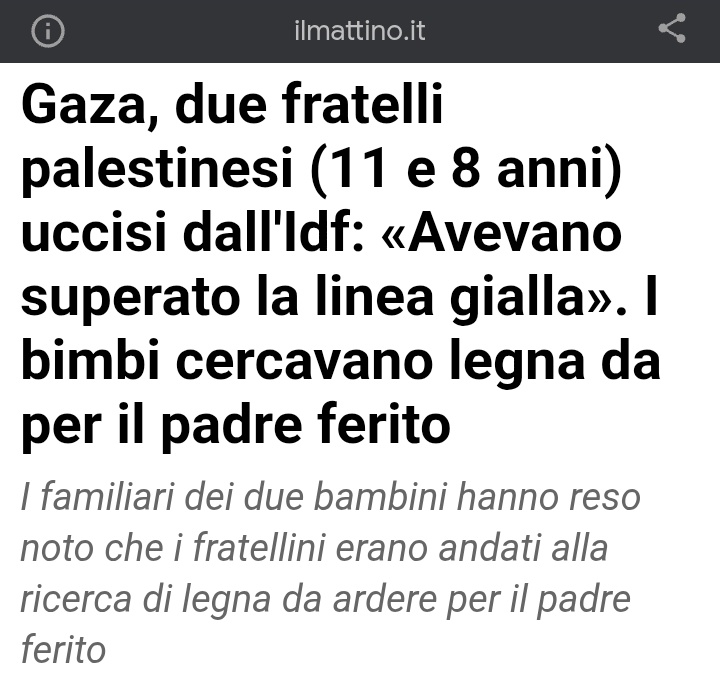 Misurelli77's tweet image. Voi che vivete sicuri
nelle vostre calde case,
Voi che trovate tornando a sera cibo caldo: considerate se è umano uccidere due bambini per aver oltrepassato un'immaginaria linea gialla per cercare legna da ardere 

Se questo è uno stato degno di essere chiamato democratico...