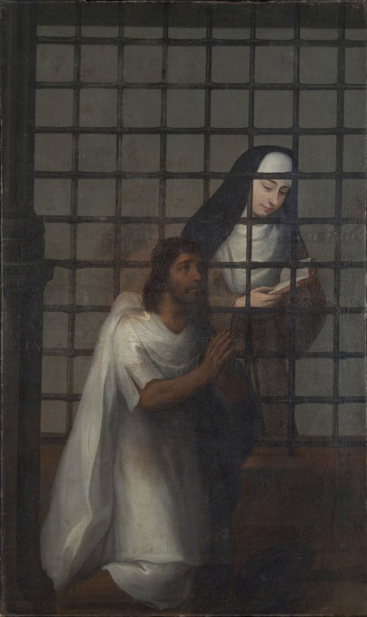 mexicacivitas's tweet photo. Monja capuchina leyéndole a un indio en las puertas de una Iglesia, Anónimo novohispano, ca. 1775. https://t.co/0pYFi9j7Kr