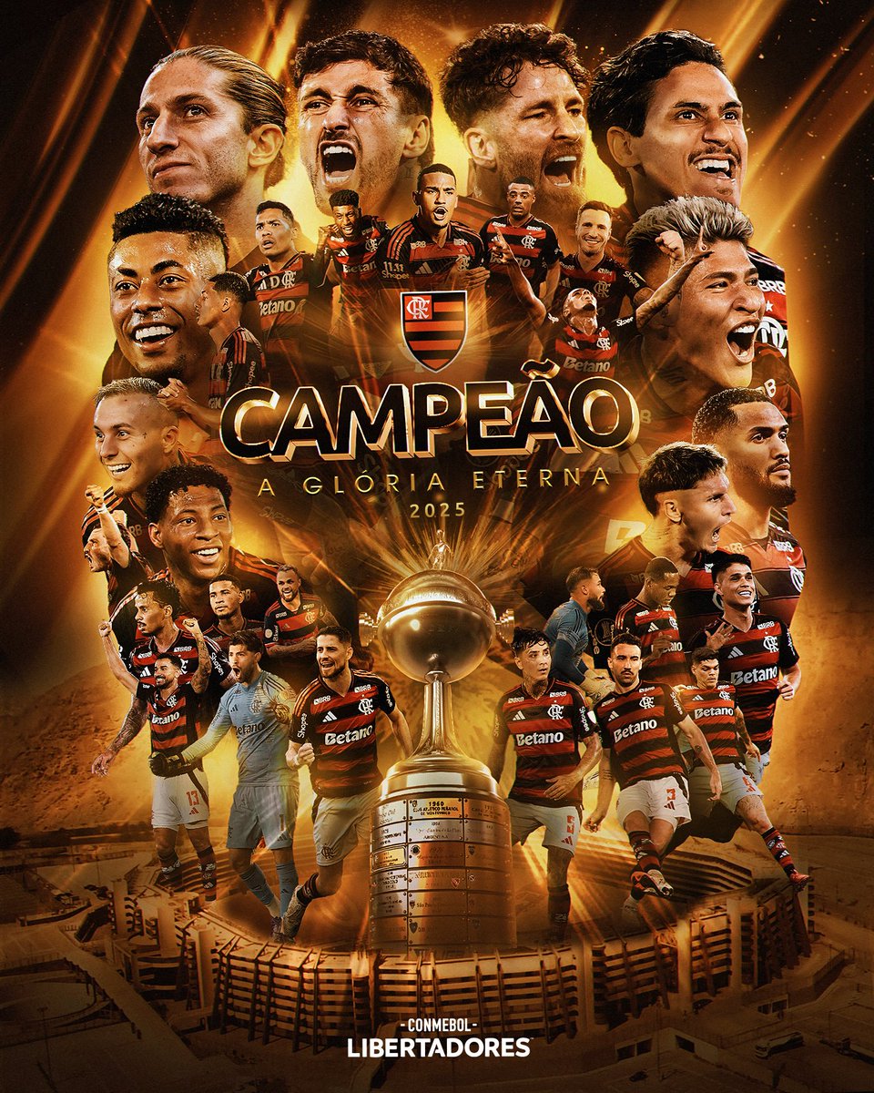 LibertadoresBR's tweet image. 🏆🏆🏆🏆 É TEEEEEEETRA!

🇧🇷❤️🖤 Clube de Regatas do @Flamengo, o maior campeão brasileiro da CONMEBOL #Libertadores! Dono da #GloriaEterna!