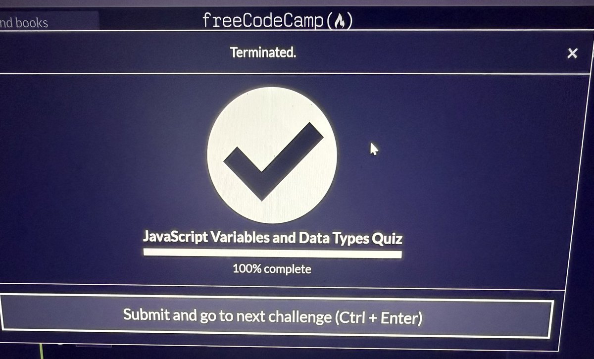 Ami_Dev's tweet image. Day 84: #100DaysOfCode
Today I completed the JavaScript Variables and Data Types Review and Quiz 

Next I will go deeper into understanding Strings. 
 #freeCodeCamp #WebDevelopment