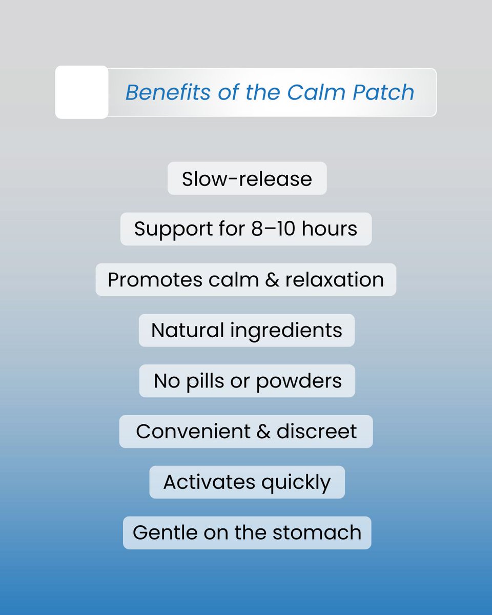 VibePatches's tweet image. Find your daily balance naturally.
The Calm Patch helps ease tension, quiet the mind, and bring your day back into balance. Slow-release support. Clean ingredients. Calm that stays with you.

✨ BOGO SALE is live site-wide! Feel the vibe. ✨

#CalmPatch #VibePatches #VitaminPatch