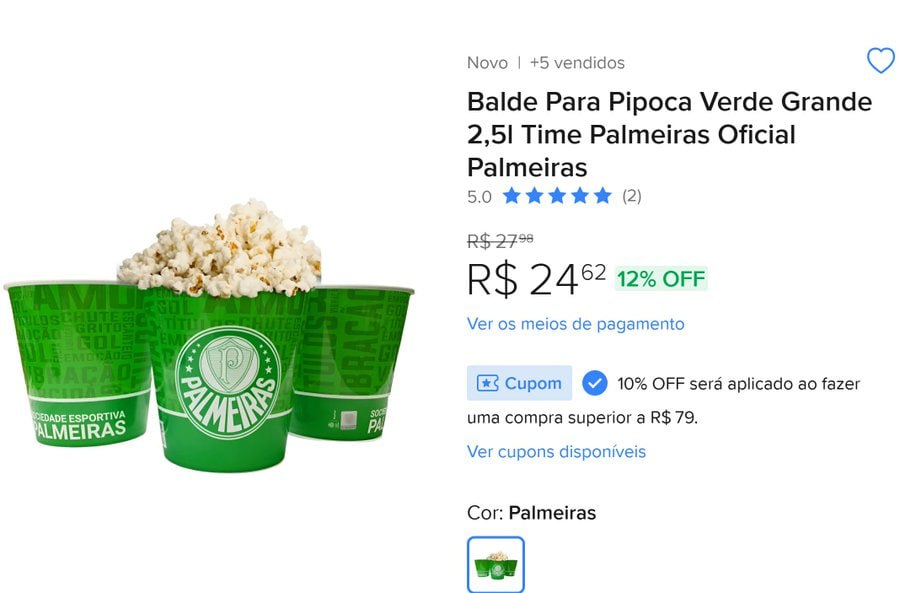 Balde Para Pipoca Grande Palmeiras 2,5L - R$ 24,62

mercadolivre.com/sec/12sqkFF
