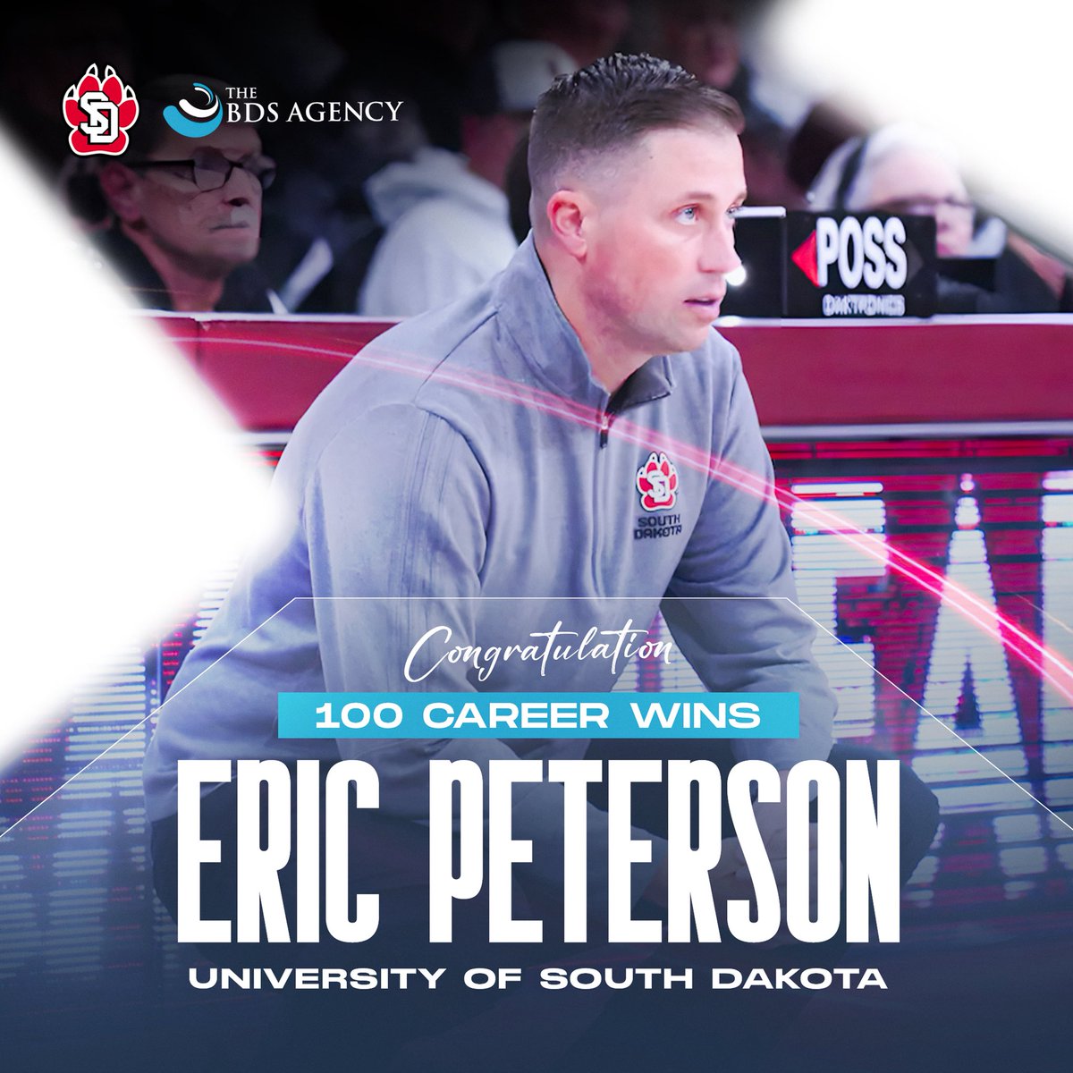 Congratulations to <a href="/SDCoyotesMBB/">South Dakota Men's Basketball</a> Head Coach <a href="/_CoachPete/">Eric Peterson</a> on earning his 100th career win!