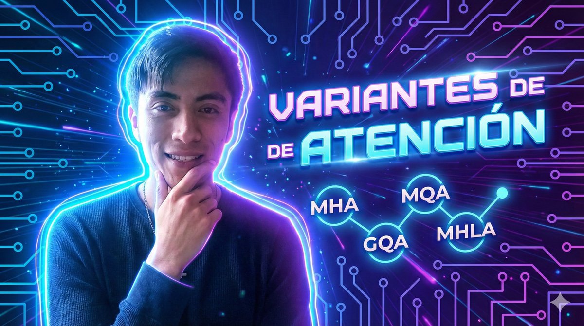 Zackjump79's tweet image. 🧠 Do you know which attention variants exist today?

In this video, I explain the main types used by Transformers —
 MHA, GQA, MQA, and MLA — with clear visuals and analogies 🎨.

➡️ youtu.be/EFFKdp87znY

#AI #MachineLearning #DeepLearning #Attention #LLMs #Transformers
