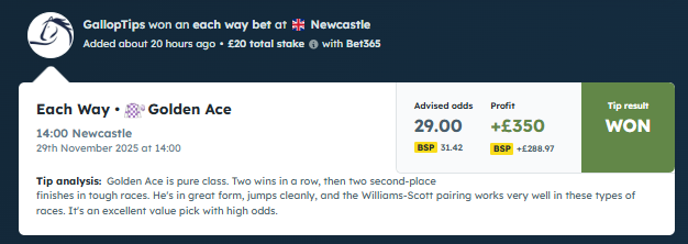 🏇 PREMIUM FREE WEEKLY GALLOPTIPS  
Discipline, Analysis &amp; daily results .  
Join now: t.me/GallopTips
#Newcastle #Exeter #FONTWELL #HorseRacing #UKRacing #BettingTips #SportsBetting #UKHorses #DailyTips #BettingExpert #HorseTips #apuestasdeportivas