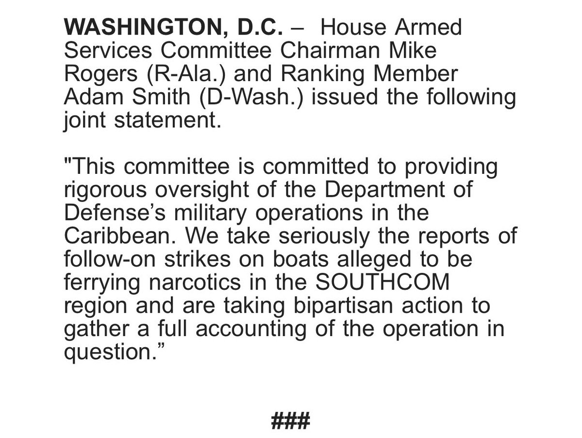 bresreports's tweet image. Top Republican &amp;amp; Democrat on the House Armed Services Committee on reports US forces fired on alleged drug runners even after their boat was destroyed