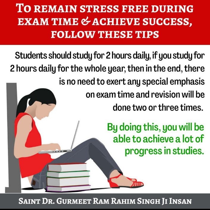 NavneetKaur1567's tweet image. If students follow the right strategy for study they will definitely get success in life. Saint Gurmeet Ram Rahim Ji shares many #SmartStudyTips with learners,by following them students can enhance their performance in studies &amp;amp; achieve their goals easily.🙌💫

Tips For Exams!👇