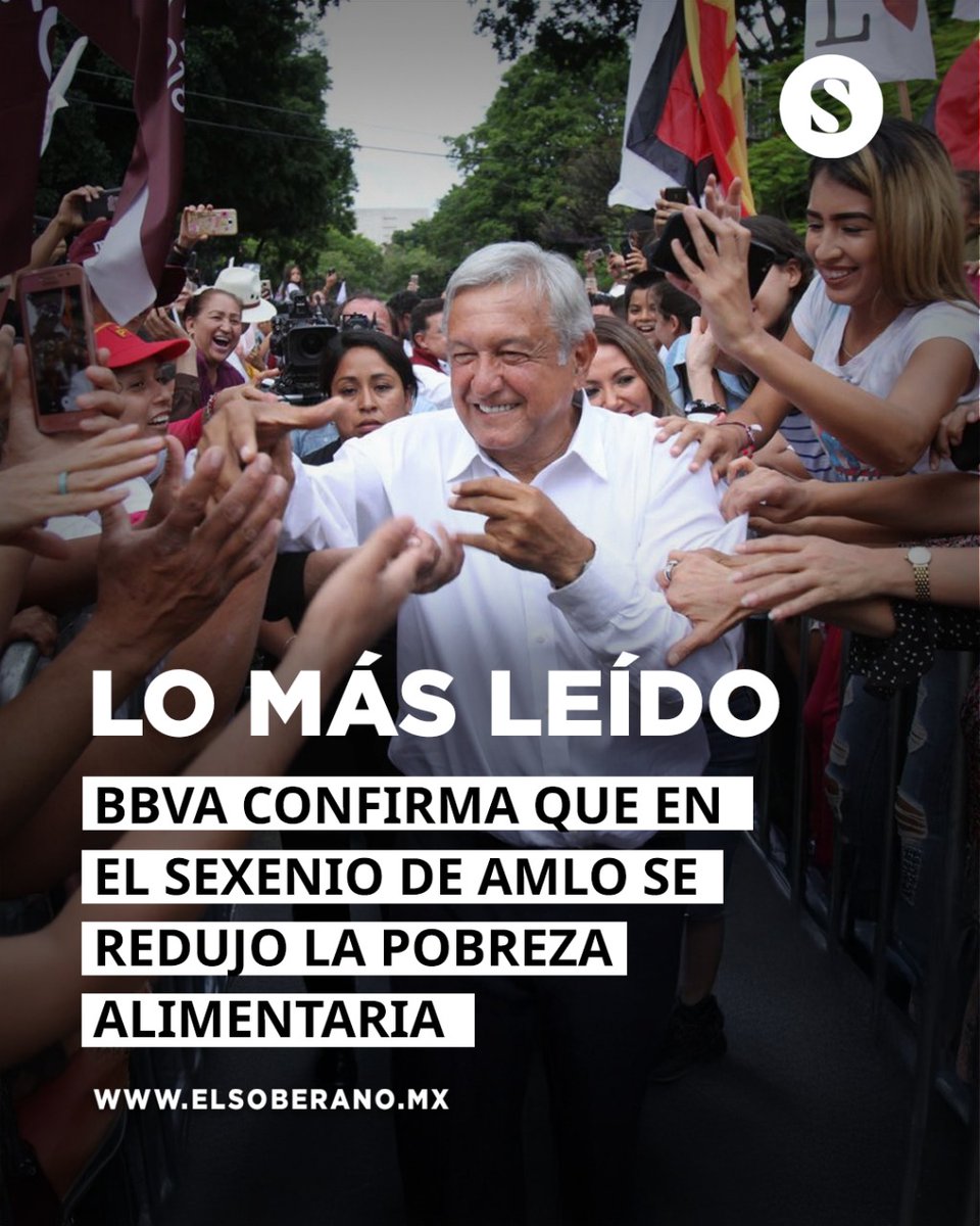 #LoMásLeído 👊 ¡TÓMENLA FACHOS!

<a href="/bbva/">BBVA</a> confirma lo que la derecha intenta ocultar: en el sexenio de AMLO se redujo la pobreza alimentaria. Menos hambre, más dignidad. Así se gobierna cuando primero va el Pueblo.

Detalles en elsoberano.mx