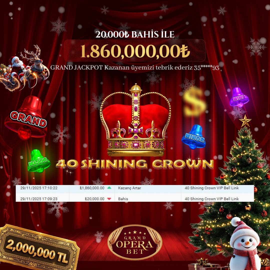 👑 Grand Opera’da Dev Kazanç!

🎰 40 Shining Crown VIP Bell Link oyununda 20,000.00₺ bahis ile tam 1,860,000.00₺ kazanan üyemizi tebrik ediyoruz! 🎉

💎 Kıbrıs’ın en prestijli casinosunda kazanca ortak ol → grandoperabet.link