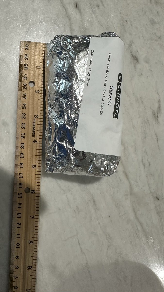 thisherodesigns's tweet photo. @ChipotleTweets hey chipotle, is this what you constitute a burrito these days? I’ve never seen one of your burritos this small. I know there is no rice in it, but I’ve never ordered rice. https://t.co/Hirr13nY2N