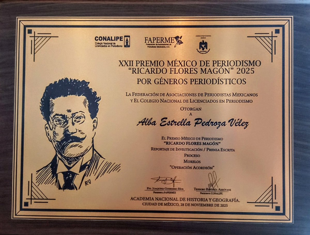 Desde el Observatorio de la Paridad y Violencia Política Morelos celebramos a <a href="/ETUA29/">Estrella Pedroza⭐</a> ganadora del XXII Premio México de Periodismo 2025 por su investigación Operación Acordeón
Periodismo valiente y necesario.

#NosotrasObservamos #MujerQueInspiran #OperaciónAcordeón