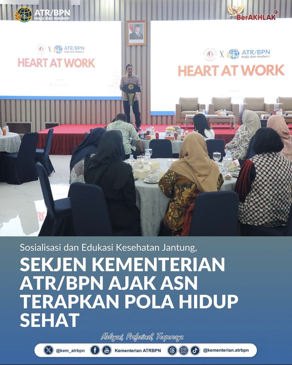 kem_atrbpn's tweet image. Sosialisasi dan Edukasi Kesehatan Jantung, SEKJEN KEMENTERIAN ATR/BPN AJAK ASN TERAPKAN POLA HIDUP SEHAT

Berita selengkapnya, kunjungi:
atrbpn.go.id/berita/sosiali…

#KementerianATRBPN
#MelayaniProfesionalTerpercaya
#MajuDanModern
#MenujuPelayananKelasDunia