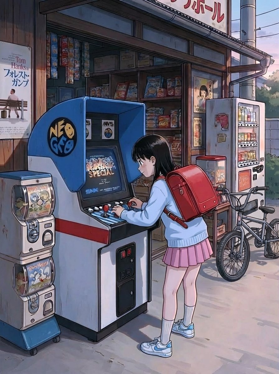 朝の駄菓子屋。デモを見続ける小学生。